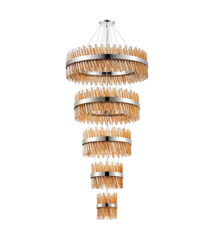 Lysander 5 Tier 25cm + 40cm + 60cm + 80cm + 1m Pendant Light G9 Polished Nickel/Amber Item Weight: 86kg-4