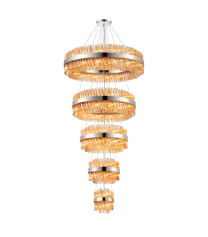 Lysander 5 Tier 25cm + 40cm + 60cm + 80cm + 1m Pendant Light G9 Polished Nickel/Amber Item Weight: 86kg-5