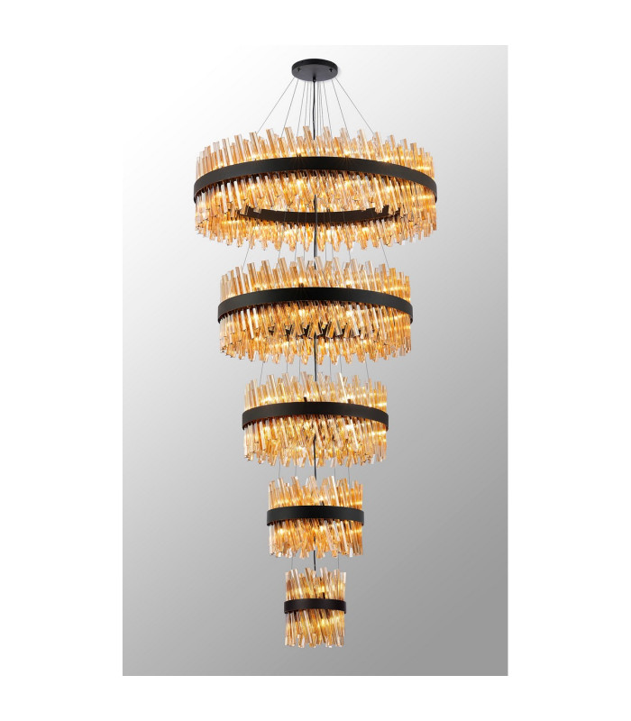 Lysander 5 Tier 25cm + 40cm + 60cm + 80cm + 1m Pendant Light G9 Satin Black/Amber Item Weight: 86kg-3