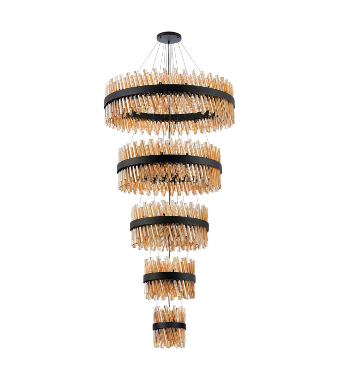 Lysander 5 Tier 25cm + 40cm + 60cm + 80cm + 1m Pendant Light G9 Satin Black/Amber Item Weight: 86kg-4