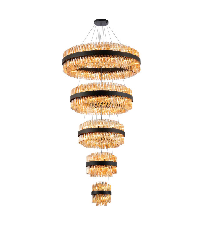 Lysander 5 Tier 25cm + 40cm + 60cm + 80cm + 1m Pendant Light G9 Satin Black/Amber Item Weight: 86kg-5