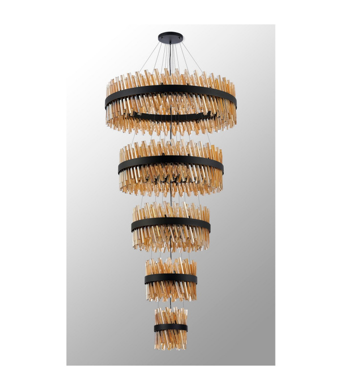 Lysander 5 Tier 25cm + 40cm + 60cm + 80cm + 1m Pendant Light G9 Satin Black/Amber Item Weight: 86kg-12