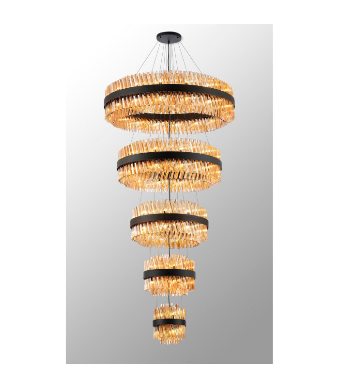 Lysander 5 Tier 25cm + 40cm + 60cm + 80cm + 1m Pendant Light G9 Satin Black/Amber Item Weight: 86kg-13