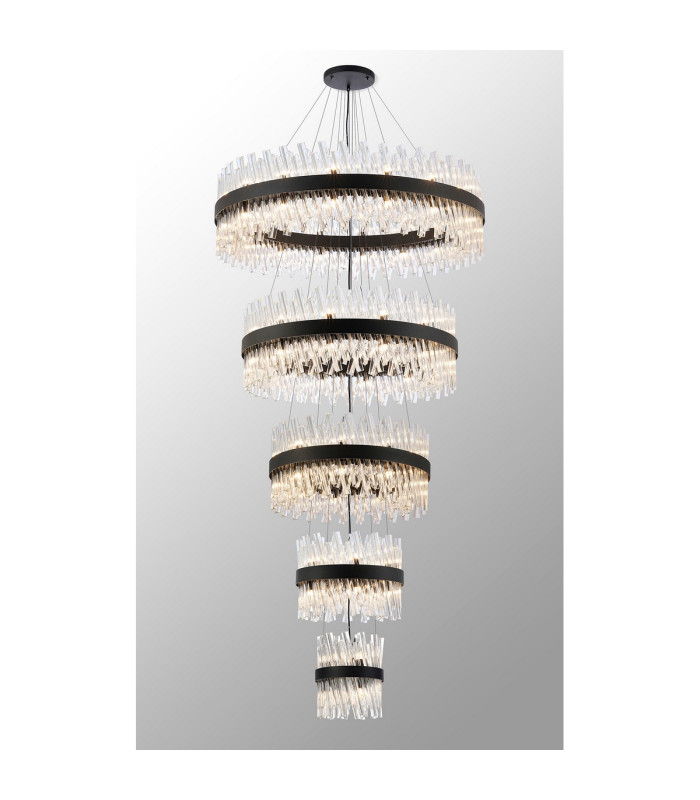 Lysander 5 Tier 25cm + 40cm + 60cm + 80cm + 1m Pendant Light G9 Satin Black/Clear Item Weight: 86kg-3