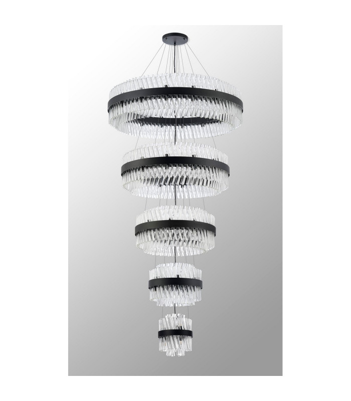 Lysander 5 Tier 25cm + 40cm + 60cm + 80cm + 1m Pendant Light G9 Satin Black/Clear Item Weight: 86kg-14