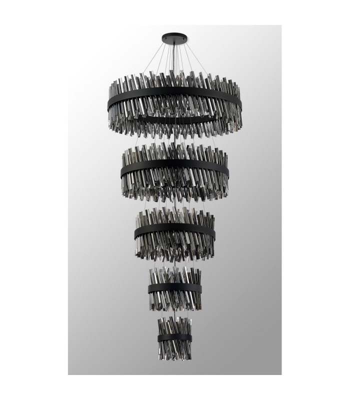 Lysander 5 Tier 25cm + 40cm + 60cm + 80cm + 1m Pendant Light G9 Satin Black/Smoke Item Weight: 86kg-12