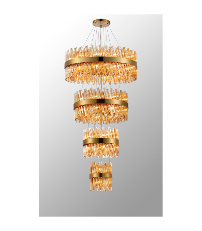 Lysander 4 Tier 25cm + 40cm + 60cm + 80cm Pendant 6 + 10 + 18 + 24 Light G9 Brass/Amber Item Weight: 56kg-3