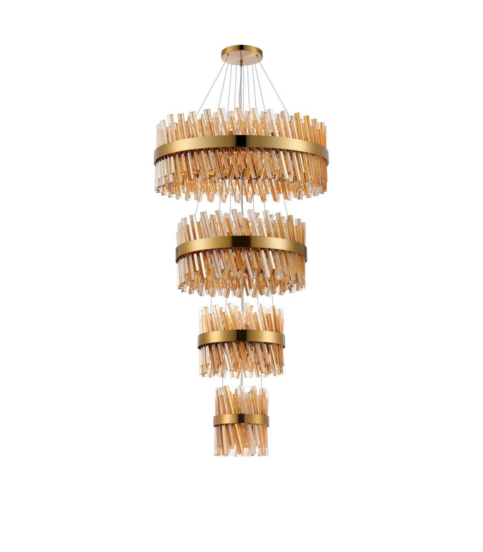 Lysander 4 Tier 25cm + 40cm + 60cm + 80cm Pendant 6 + 10 + 18 + 24 Light G9 Brass/Amber Item Weight: 56kg-4
