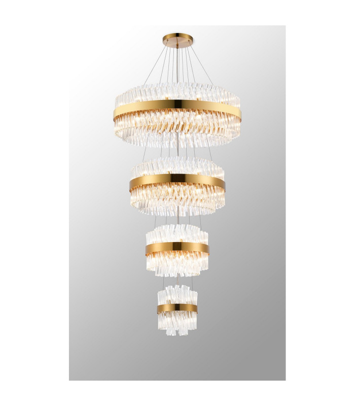 Lysander 4 Tier 25cm + 40cm + 60cm + 80cm Pendant 6 + 10 + 18 + 24 Light G9 Brass/Clear Item Weight: 56kg-12