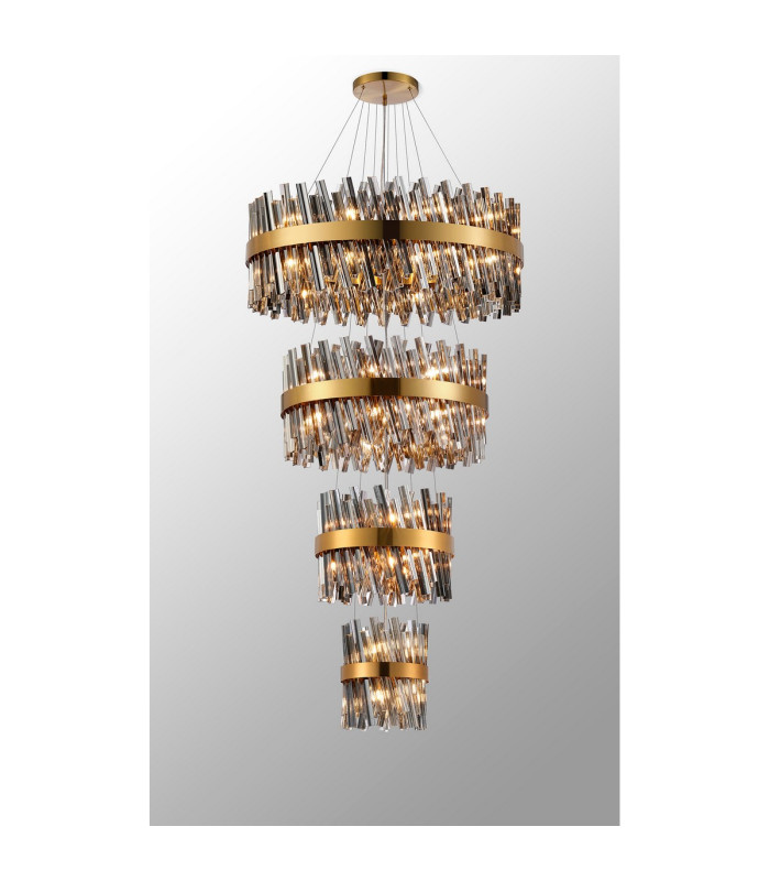 Lysander 4 Tier 25cm + 40cm + 60cm + 80cm Pendant 6 + 10 + 18 + 24 Light G9 Brass/Smoke Item Weight: 56kg-3