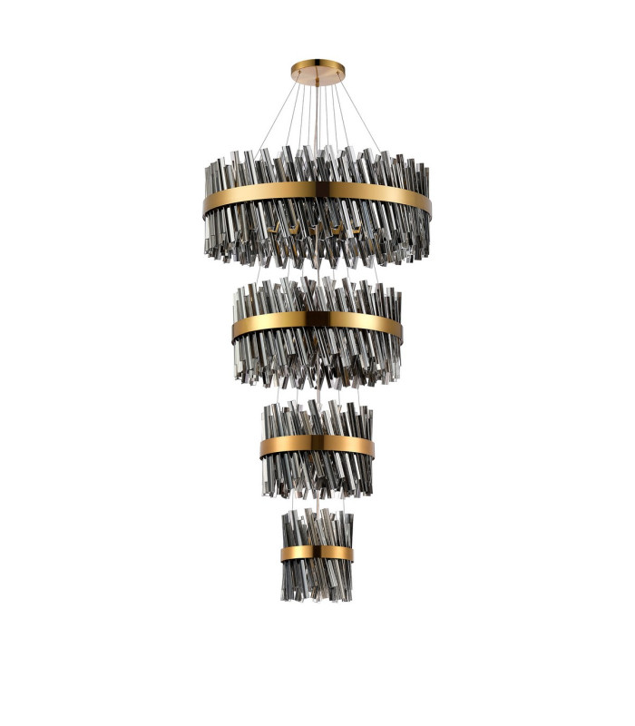 Lysander 4 Tier 25cm + 40cm + 60cm + 80cm Pendant 6 + 10 + 18 + 24 Light G9 Brass/Smoke Item Weight: 56kg-4