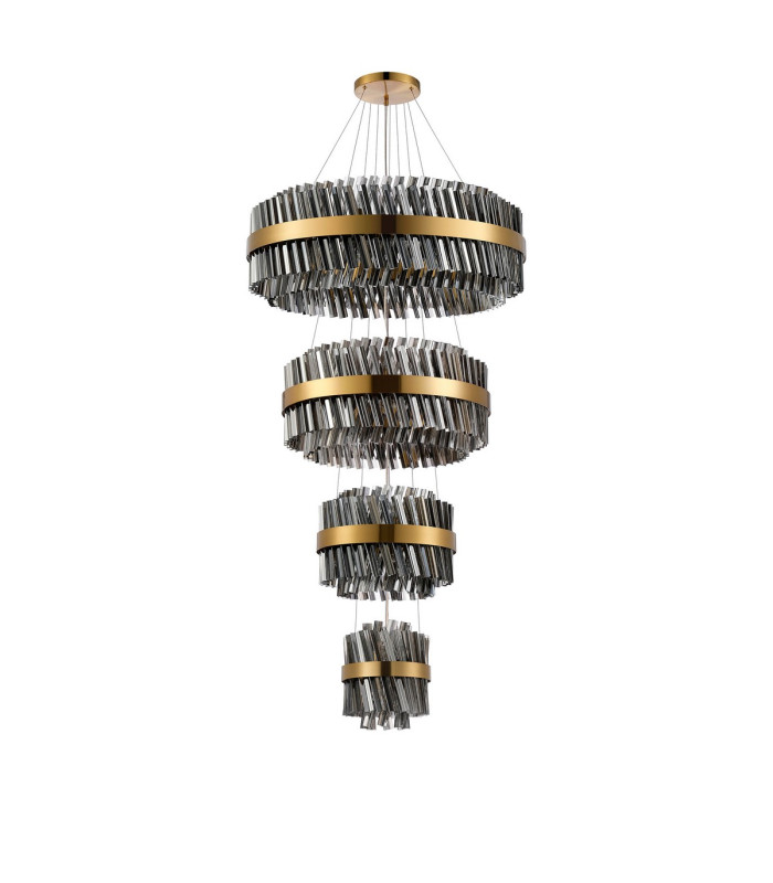Lysander 4 Tier 25cm + 40cm + 60cm + 80cm Pendant 6 + 10 + 18 + 24 Light G9 Brass/Smoke Item Weight: 56kg-10