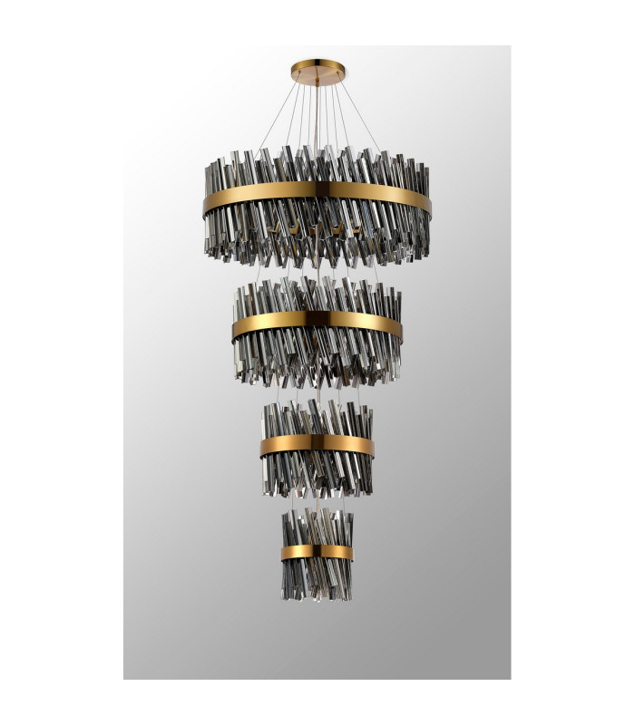 Lysander 4 Tier 25cm + 40cm + 60cm + 80cm Pendant 6 + 10 + 18 + 24 Light G9 Brass/Smoke Item Weight: 56kg-11