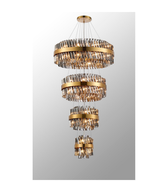 Lysander 4 Tier 25cm + 40cm + 60cm + 80cm Pendant 6 + 10 + 18 + 24 Light G9 Brass/Smoke Item Weight: 56kg-12
