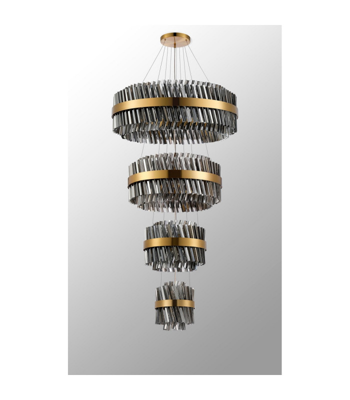 Lysander 4 Tier 25cm + 40cm + 60cm + 80cm Pendant 6 + 10 + 18 + 24 Light G9 Brass/Smoke Item Weight: 56kg-13