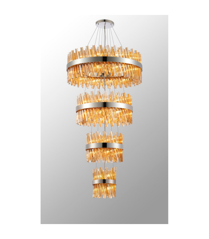 Lysander 4 Tier 25cm + 40cm + 60cm + 80cm Pendant 6 + 10 + 18 + 24 Light G9 Polished Nickel/Amber Item Weight: 56kg-3