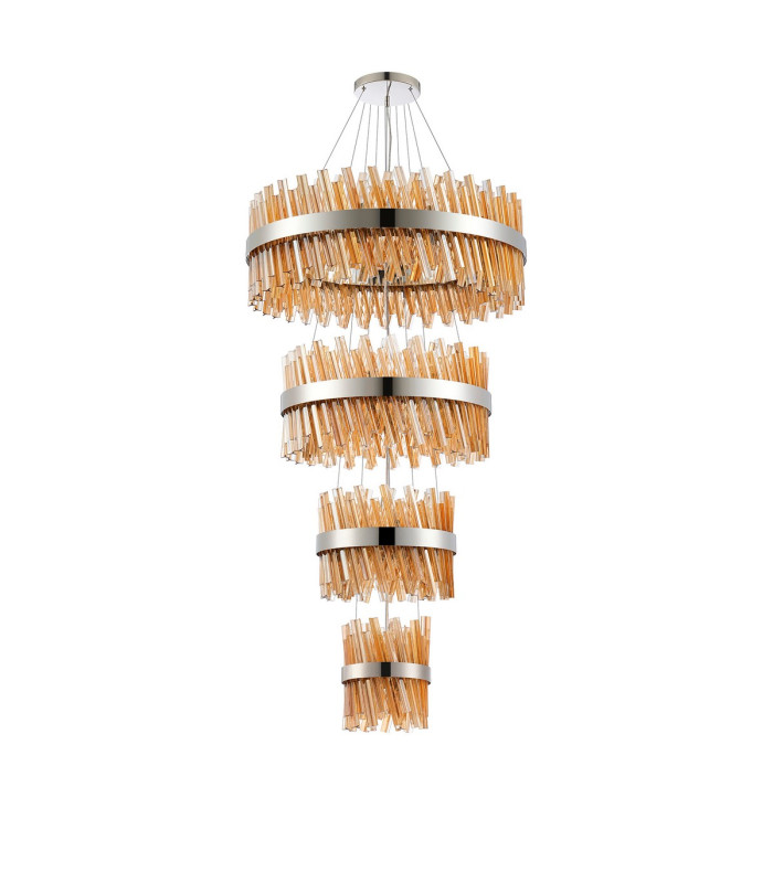 Lysander 4 Tier 25cm + 40cm + 60cm + 80cm Pendant 6 + 10 + 18 + 24 Light G9 Polished Nickel/Amber Item Weight: 56kg-4