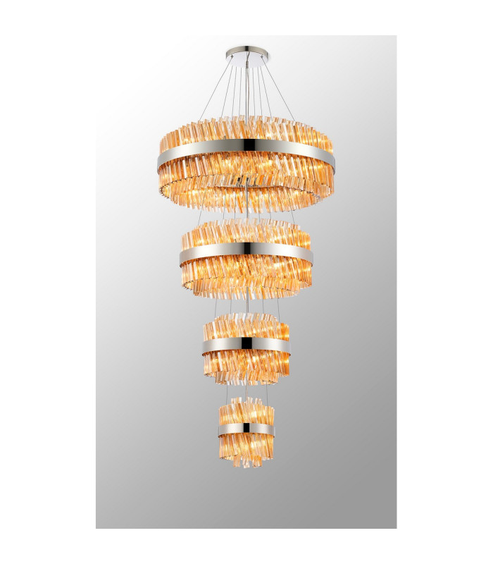 Lysander 4 Tier 25cm + 40cm + 60cm + 80cm Pendant 6 + 10 + 18 + 24 Light G9 Polished Nickel/Amber Item Weight: 56kg-12
