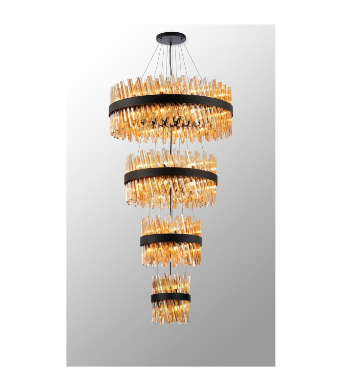 Lysander 4 Tier 25cm + 40cm + 60cm + 80cm Pendant 6 + 10 + 18 + 24 Light G9 Satin Black/Amber Item Weight: 56kg-3