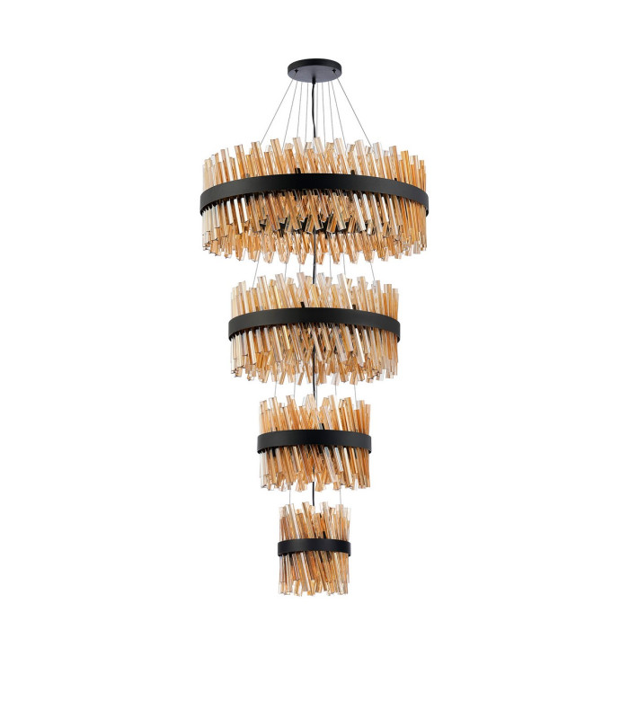 Lysander 4 Tier 25cm + 40cm + 60cm + 80cm Pendant 6 + 10 + 18 + 24 Light G9 Satin Black/Amber Item Weight: 56kg-4