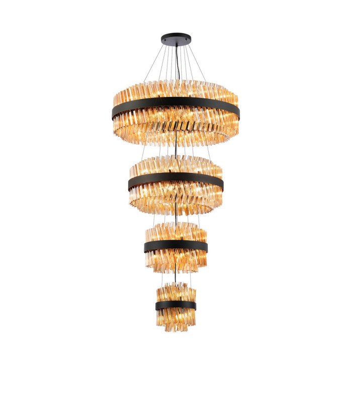 Lysander 4 Tier 25cm + 40cm + 60cm + 80cm Pendant 6 + 10 + 18 + 24 Light G9 Satin Black/Amber Item Weight: 56kg-5