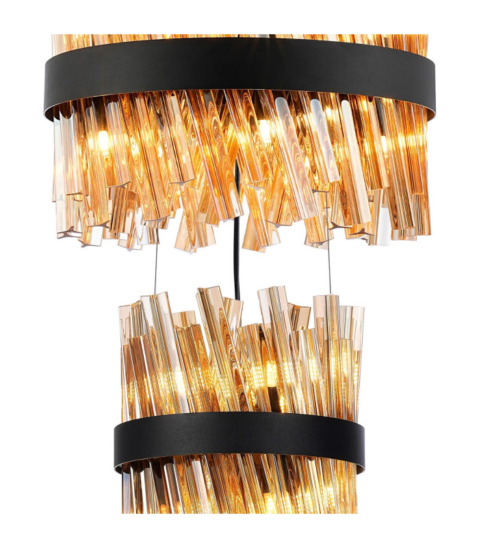 Lysander 4 Tier 25cm + 40cm + 60cm + 80cm Pendant 6 + 10 + 18 + 24 Light G9 Satin Black/Amber Item Weight: 56kg-6
