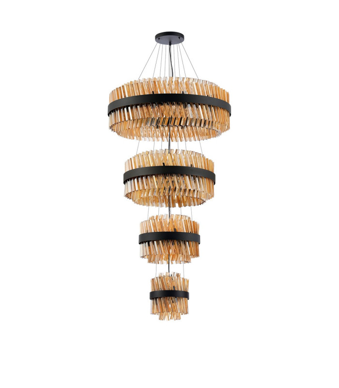 Lysander 4 Tier 25cm + 40cm + 60cm + 80cm Pendant 6 + 10 + 18 + 24 Light G9 Satin Black/Amber Item Weight: 56kg-10