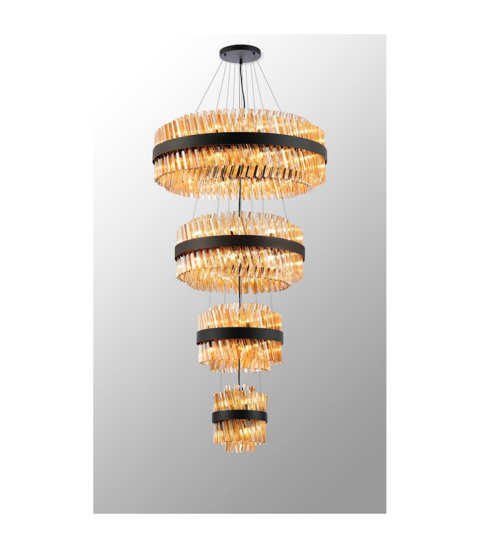 Lysander 4 Tier 25cm + 40cm + 60cm + 80cm Pendant 6 + 10 + 18 + 24 Light G9 Satin Black/Amber Item Weight: 56kg-12