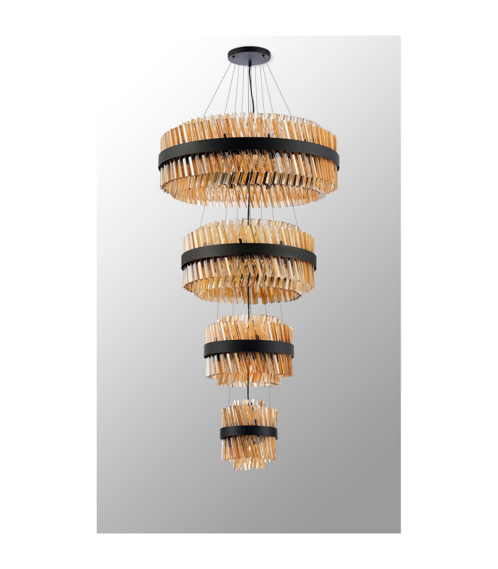 Lysander 4 Tier 25cm + 40cm + 60cm + 80cm Pendant 6 + 10 + 18 + 24 Light G9 Satin Black/Amber Item Weight: 56kg-13