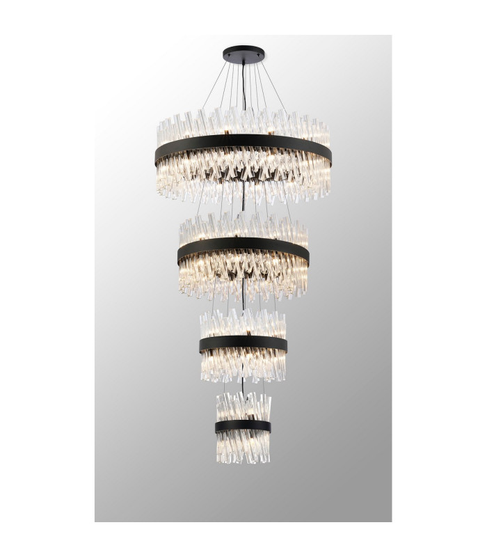 Lysander 4 Tier 25cm + 40cm + 60cm + 80cm Pendant 6 + 10 + 18 + 24 Light G9 Satin Black/Clear Item Weight: 56kg-3