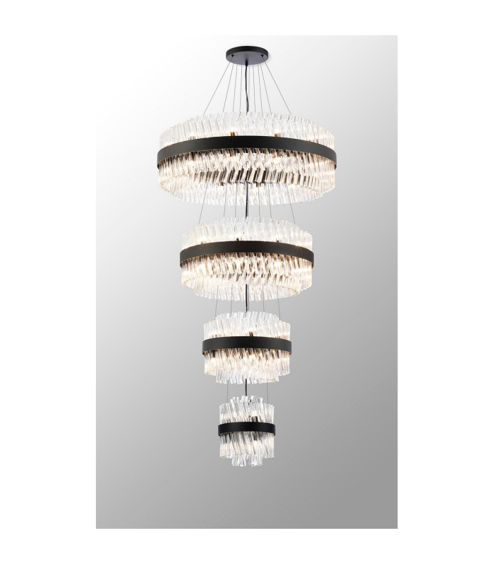 Lysander 4 Tier 25cm + 40cm + 60cm + 80cm Pendant 6 + 10 + 18 + 24 Light G9 Satin Black/Clear Item Weight: 56kg-12