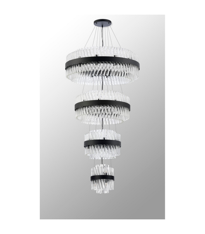 Lysander 4 Tier 25cm + 40cm + 60cm + 80cm Pendant 6 + 10 + 18 + 24 Light G9 Satin Black/Clear Item Weight: 56kg-13