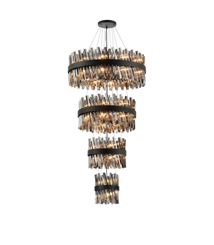 Lysander 4 Tier 25cm + 40cm + 60cm + 80cm Pendant 6 + 10 + 18 + 24 Light G9 Satin Black/Smoke Item Weight: 56kg-1
