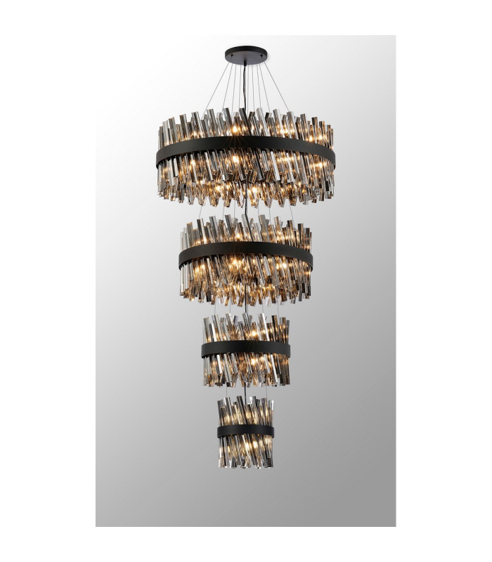 Lysander 4 Tier 25cm + 40cm + 60cm + 80cm Pendant 6 + 10 + 18 + 24 Light G9 Satin Black/Smoke Item Weight: 56kg-3