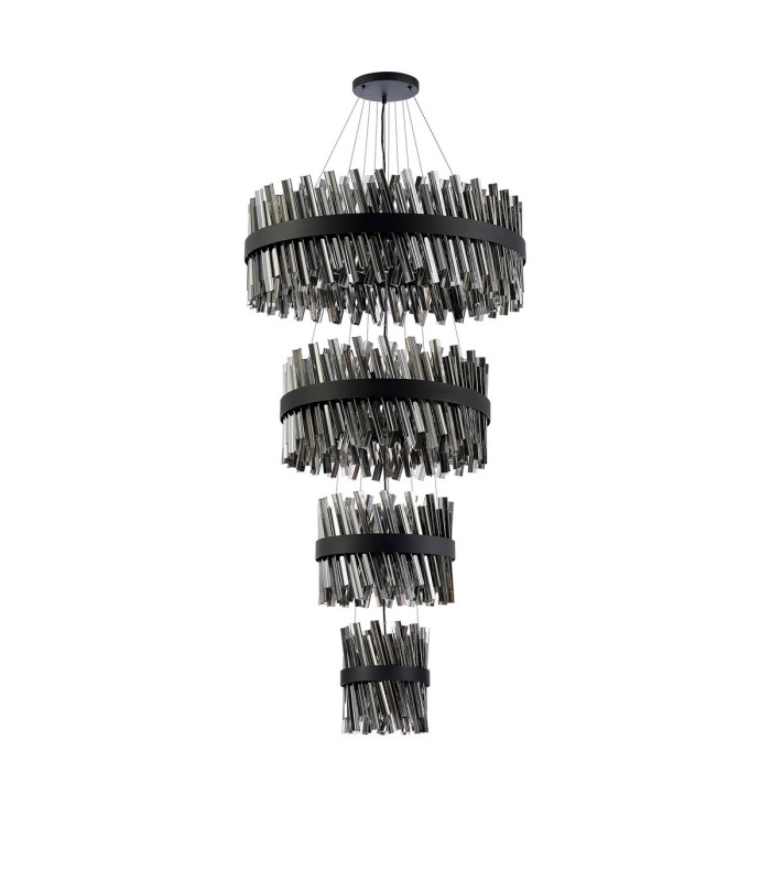 Lysander 4 Tier 25cm + 40cm + 60cm + 80cm Pendant 6 + 10 + 18 + 24 Light G9 Satin Black/Smoke Item Weight: 56kg-4