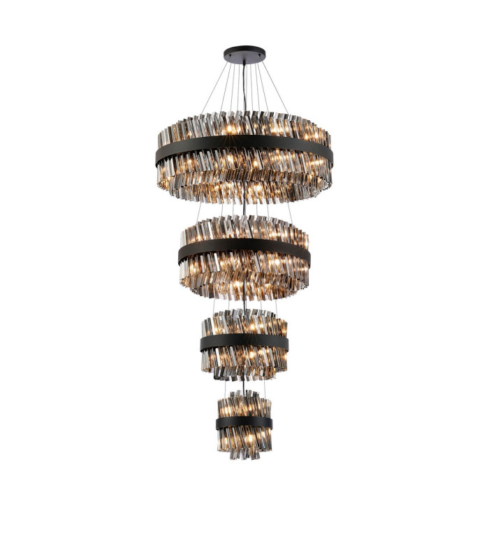 Lysander 4 Tier 25cm + 40cm + 60cm + 80cm Pendant 6 + 10 + 18 + 24 Light G9 Satin Black/Smoke Item Weight: 56kg-5