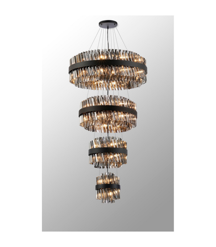 Lysander 4 Tier 25cm + 40cm + 60cm + 80cm Pendant 6 + 10 + 18 + 24 Light G9 Satin Black/Smoke Item Weight: 56kg-12