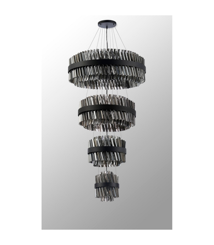 Lysander 4 Tier 25cm + 40cm + 60cm + 80cm Pendant 6 + 10 + 18 + 24 Light G9 Satin Black/Smoke Item Weight: 56kg-13