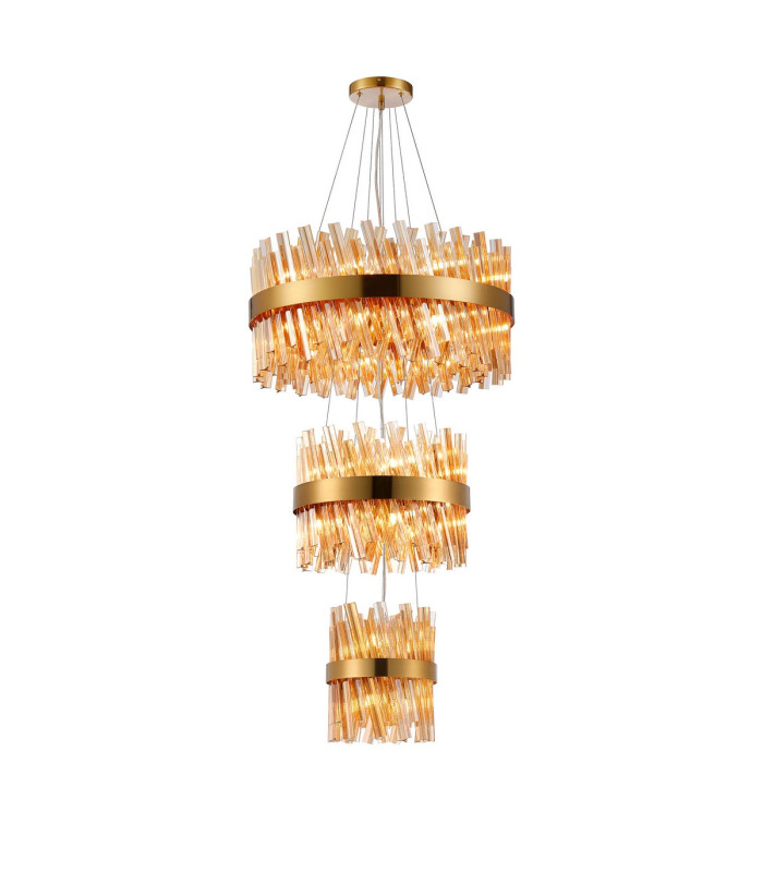 Lysander 3 Tier 25cm + 40cm + 60cm Pendant 6 + 10 + 18 Light G9 Brass/Amber Item Weight: 34kg-1