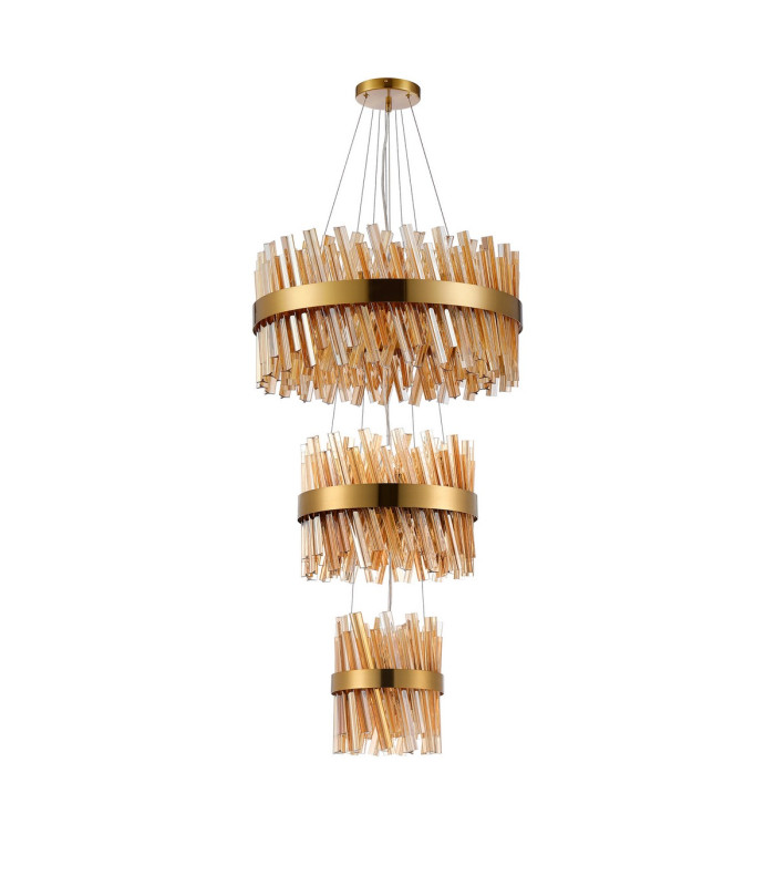 Lysander 3 Tier 25cm + 40cm + 60cm Pendant 6 + 10 + 18 Light G9 Brass/Amber Item Weight: 34kg-4
