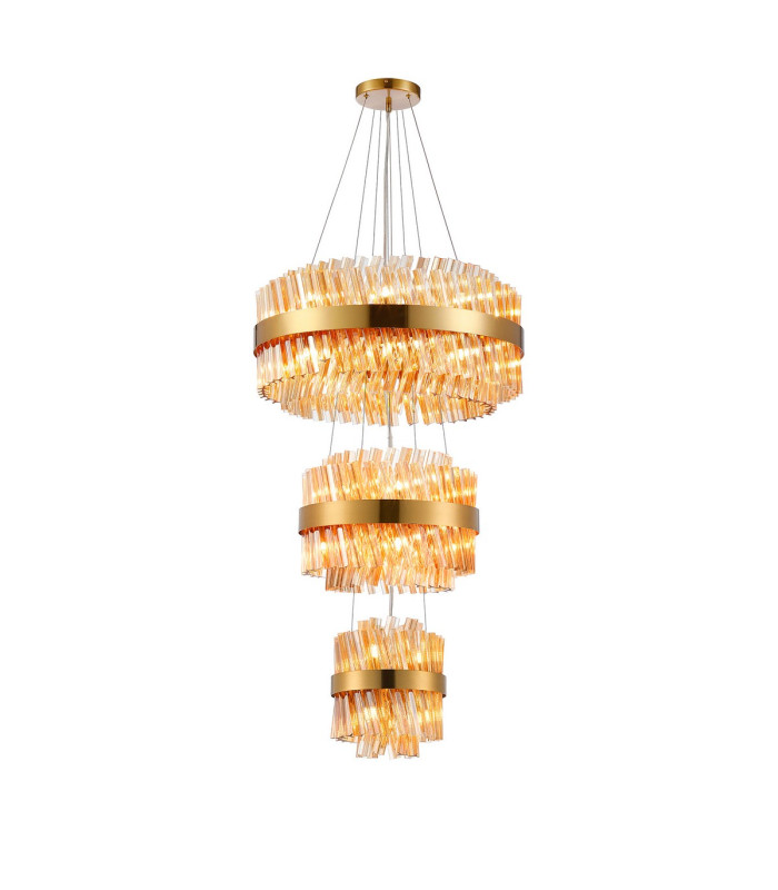 Lysander 3 Tier 25cm + 40cm + 60cm Pendant 6 + 10 + 18 Light G9 Brass/Amber Item Weight: 34kg-5
