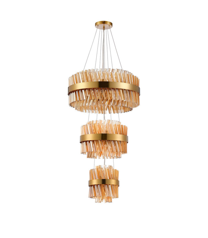Lysander 3 Tier 25cm + 40cm + 60cm Pendant 6 + 10 + 18 Light G9 Brass/Amber Item Weight: 34kg-9