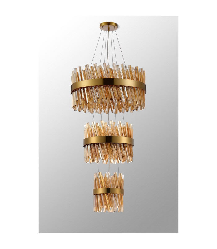 Lysander 3 Tier 25cm + 40cm + 60cm Pendant 6 + 10 + 18 Light G9 Brass/Amber Item Weight: 34kg-10