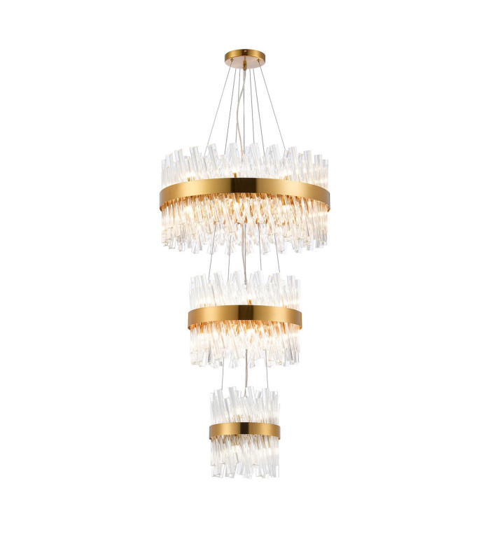 Lysander 3 Tier 25cm + 40cm + 60cm Pendant 6 + 10 + 18 Light G9 Brass/Clear Item Weight: 34kg-1