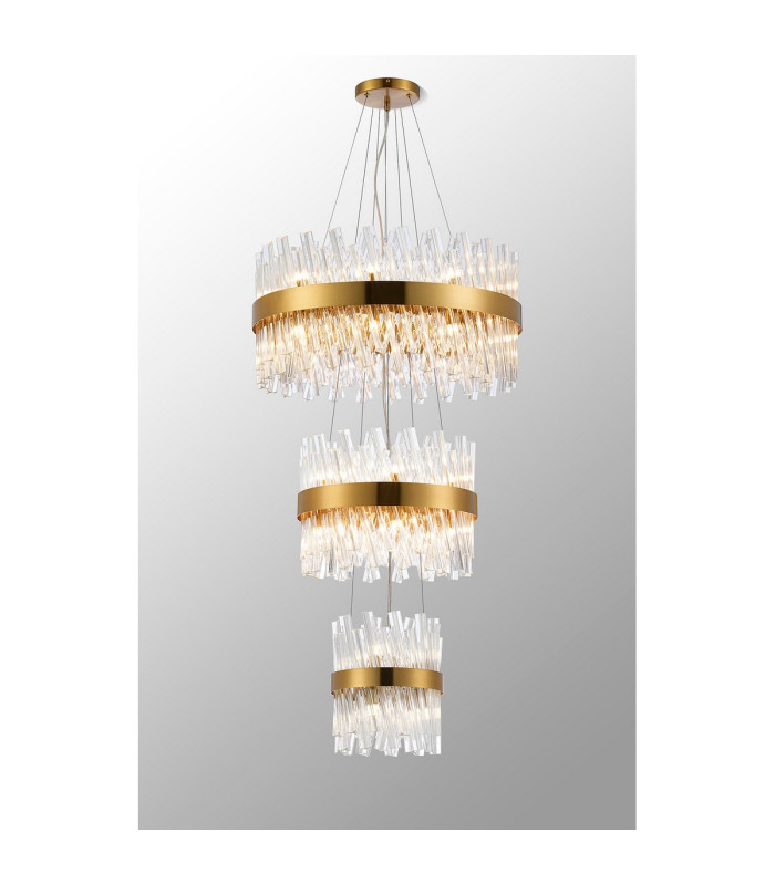 Lysander 3 Tier 25cm + 40cm + 60cm Pendant 6 + 10 + 18 Light G9 Brass/Clear Item Weight: 34kg-3