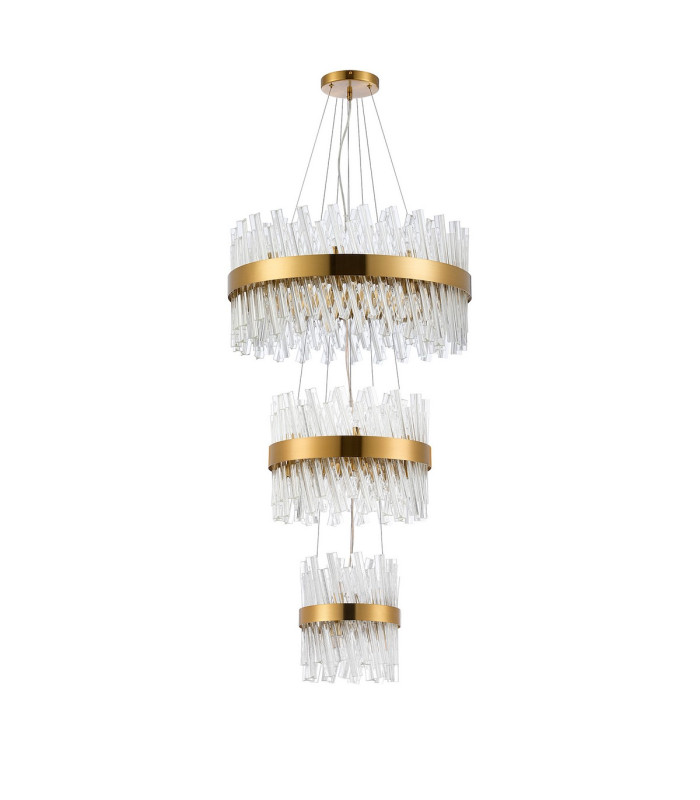 Lysander 3 Tier 25cm + 40cm + 60cm Pendant 6 + 10 + 18 Light G9 Brass/Clear Item Weight: 34kg-4