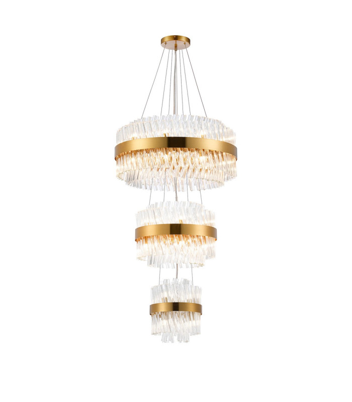 Lysander 3 Tier 25cm + 40cm + 60cm Pendant 6 + 10 + 18 Light G9 Brass/Clear Item Weight: 34kg-5