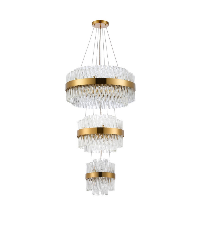 Lysander 3 Tier 25cm + 40cm + 60cm Pendant 6 + 10 + 18 Light G9 Brass/Clear Item Weight: 34kg-9
