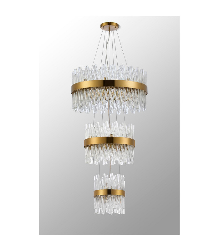 Lysander 3 Tier 25cm + 40cm + 60cm Pendant 6 + 10 + 18 Light G9 Brass/Clear Item Weight: 34kg-10