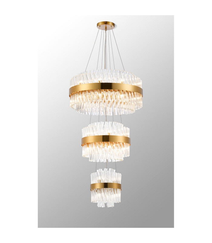 Lysander 3 Tier 25cm + 40cm + 60cm Pendant 6 + 10 + 18 Light G9 Brass/Clear Item Weight: 34kg-11